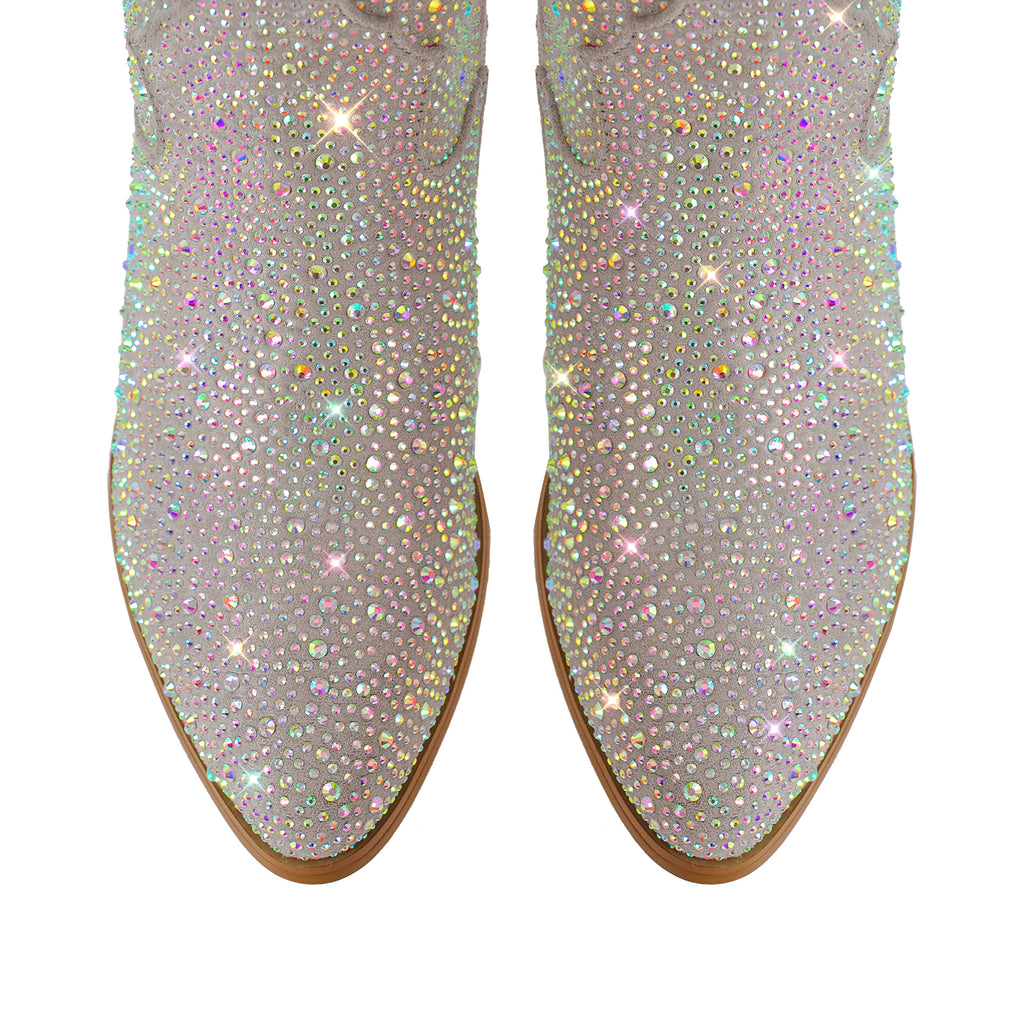 Sparkly Rhinestones Cowboy Cowgirl Boots Calf High Pull On