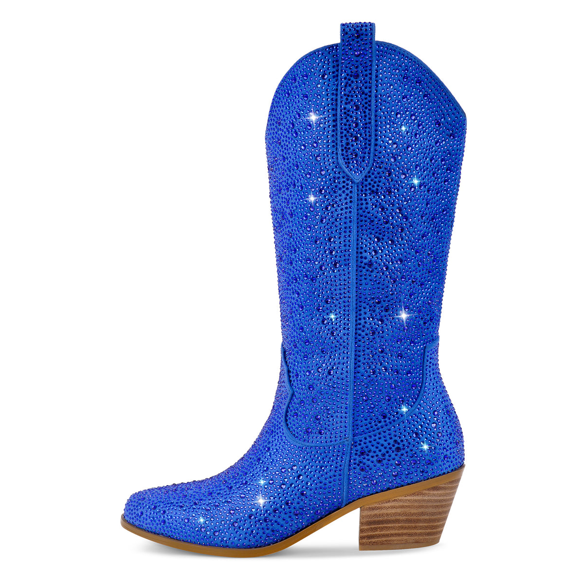 Sparkly Rhinestones Cowboy Cowgirl Boots Calf High Pull On
