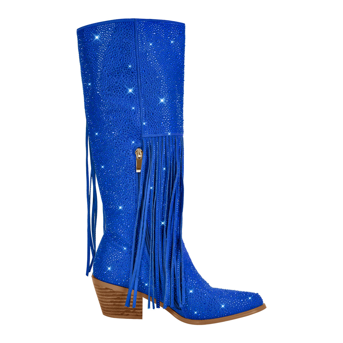 Calf High Knee High Boots for Women Sparkle Rhinestones Clear Gems Shining Comfortable Tabs Pull-On Boots Fringe Tassel