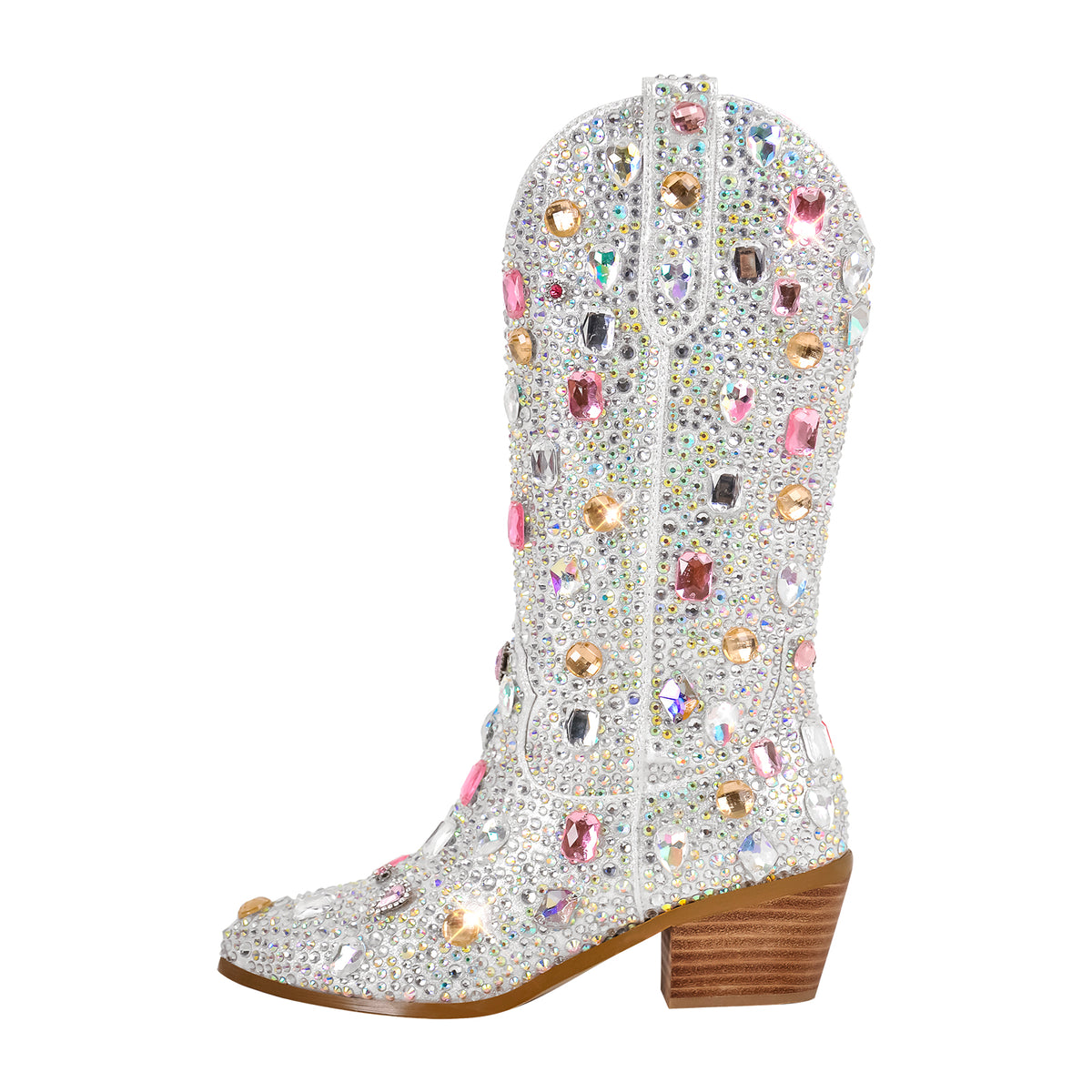 Sparkly Rhinestones Cowboy Cowgirl Boots Calf High Pull On