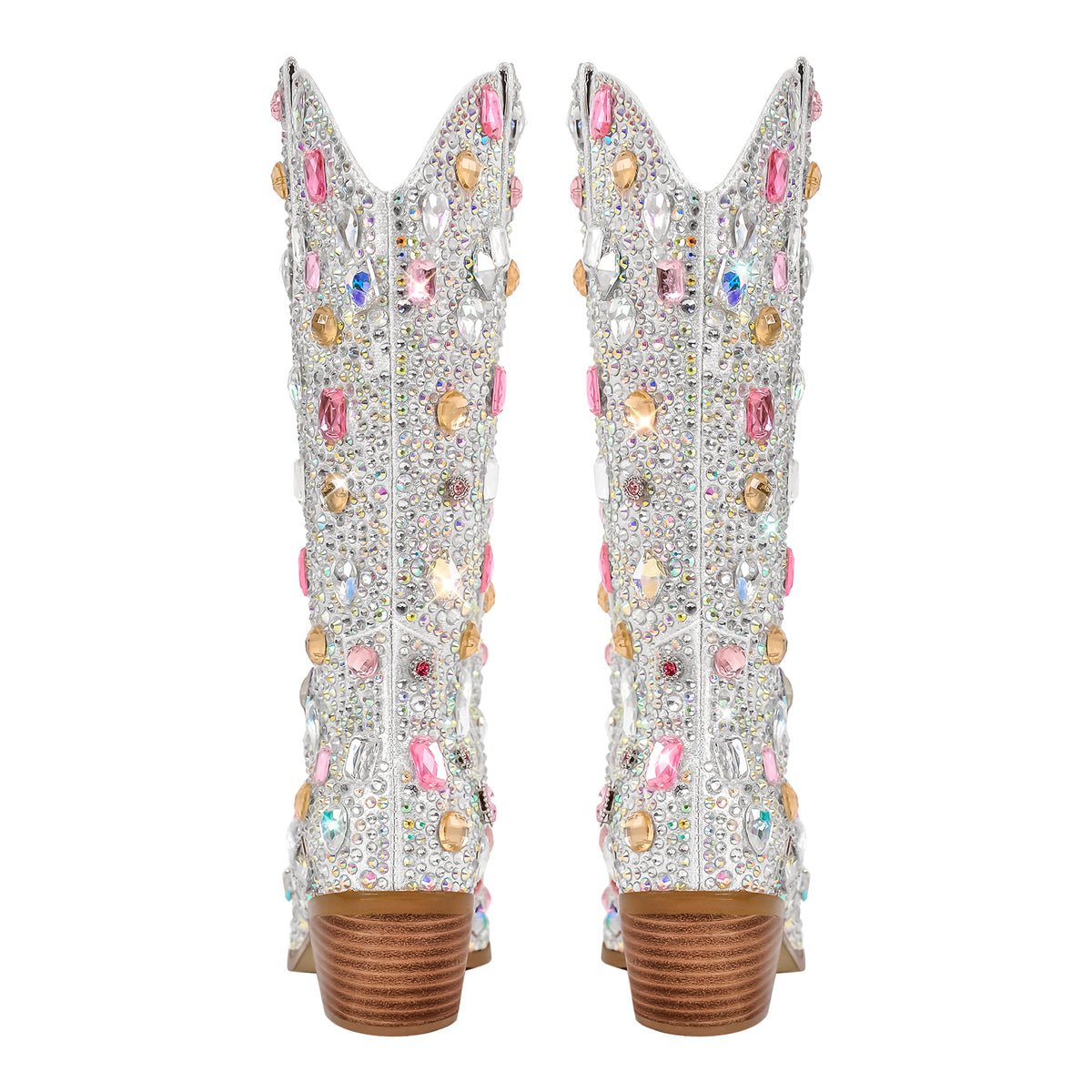 Sparkly Rhinestones Cowboy Cowgirl Boots Calf High Pull On