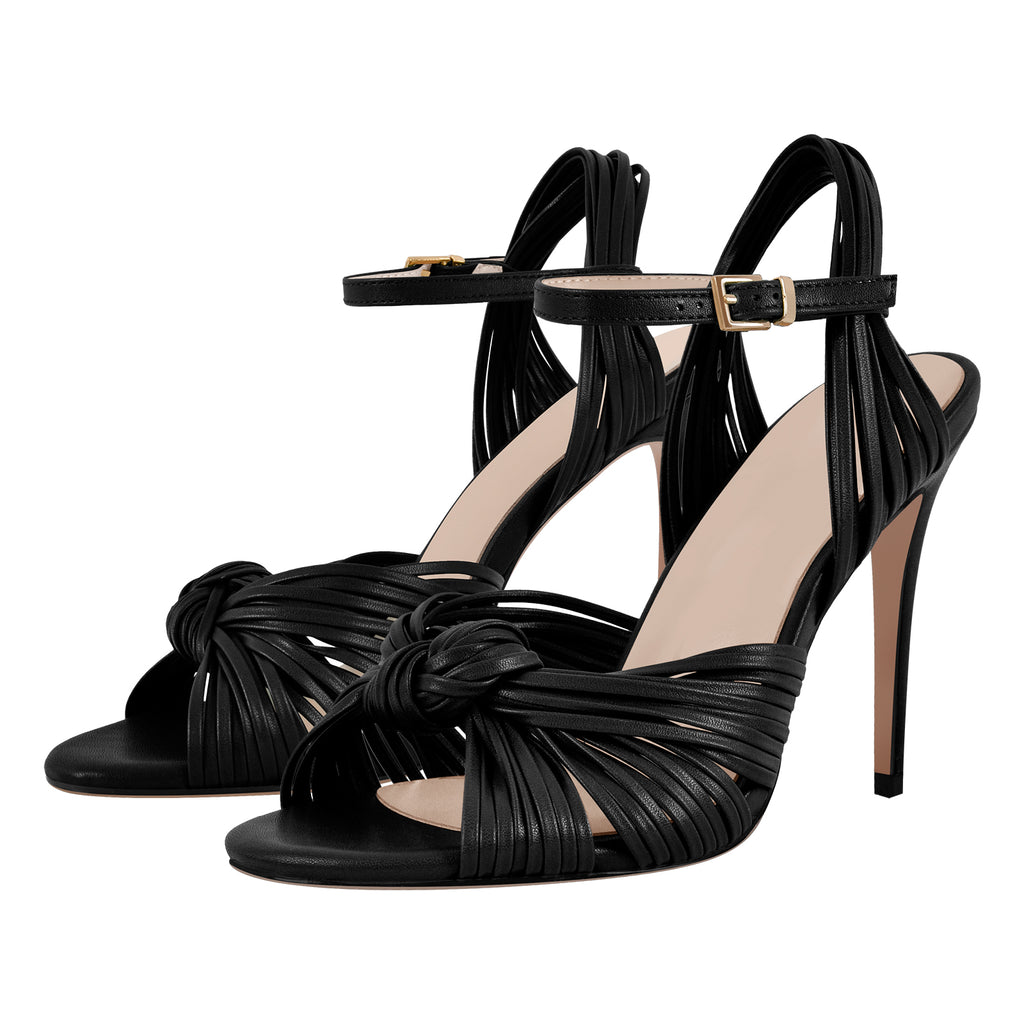 Women's Strappy High Heel Sandals-Stiletto Heels with Braided Knot Design, Ankle Strap Open Toe Dress Shoes for Wedding,Party,Evening