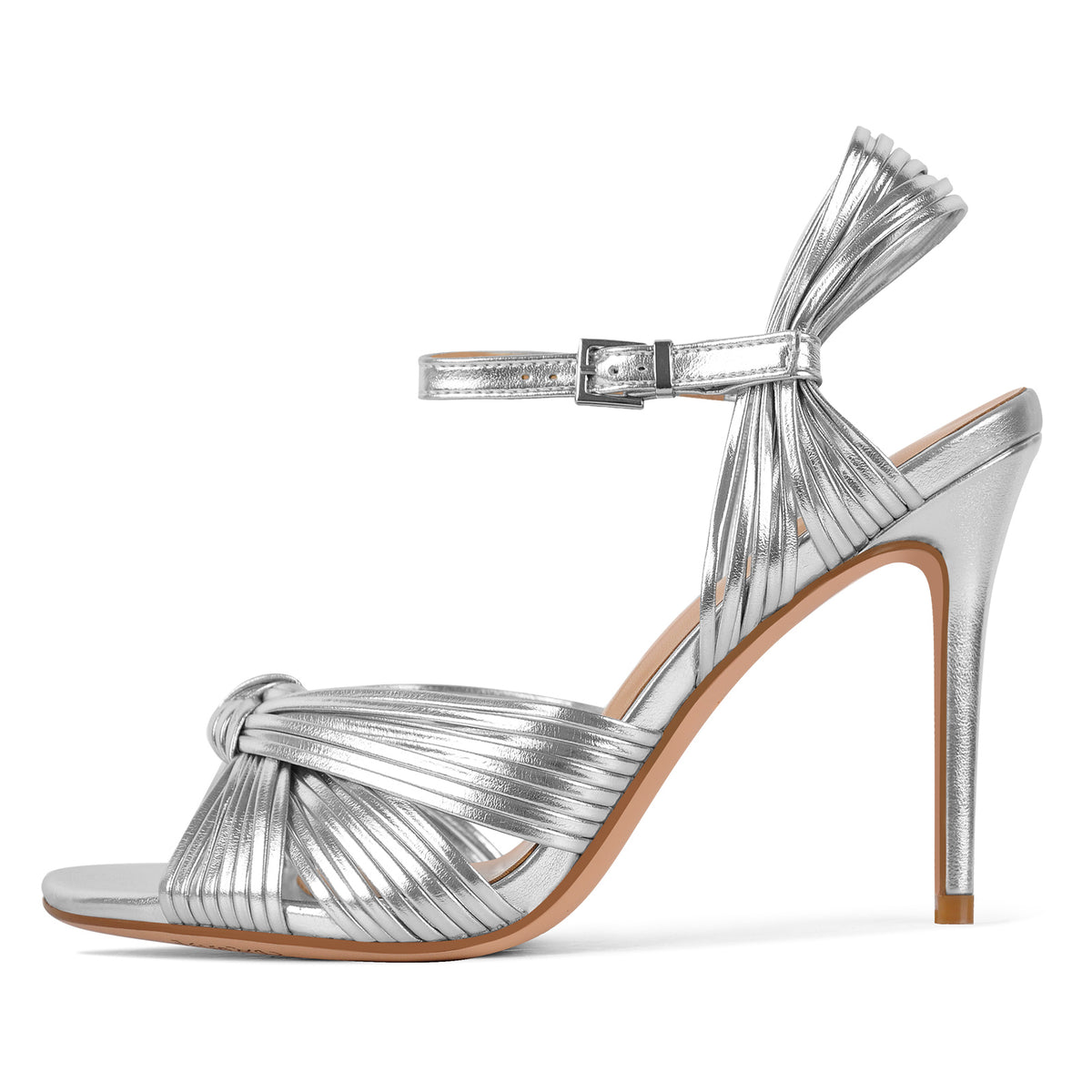 Women's Strappy High Heel Sandals-Stiletto Heels with Braided Knot Design, Ankle Strap Open Toe Dress Shoes for Wedding,Party,Evening