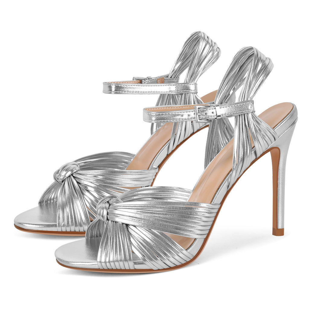 Women's Strappy High Heel Sandals-Stiletto Heels with Braided Knot Design, Ankle Strap Open Toe Dress Shoes for Wedding,Party,Evening