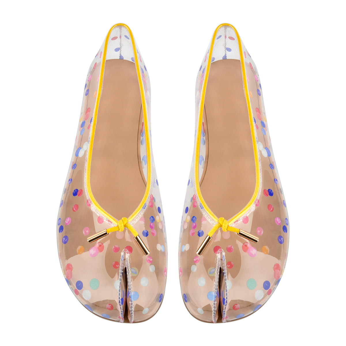 Women's Clear PVC Split Toe Tabi Bow Flat Ballet Flats Slip On Pumps
