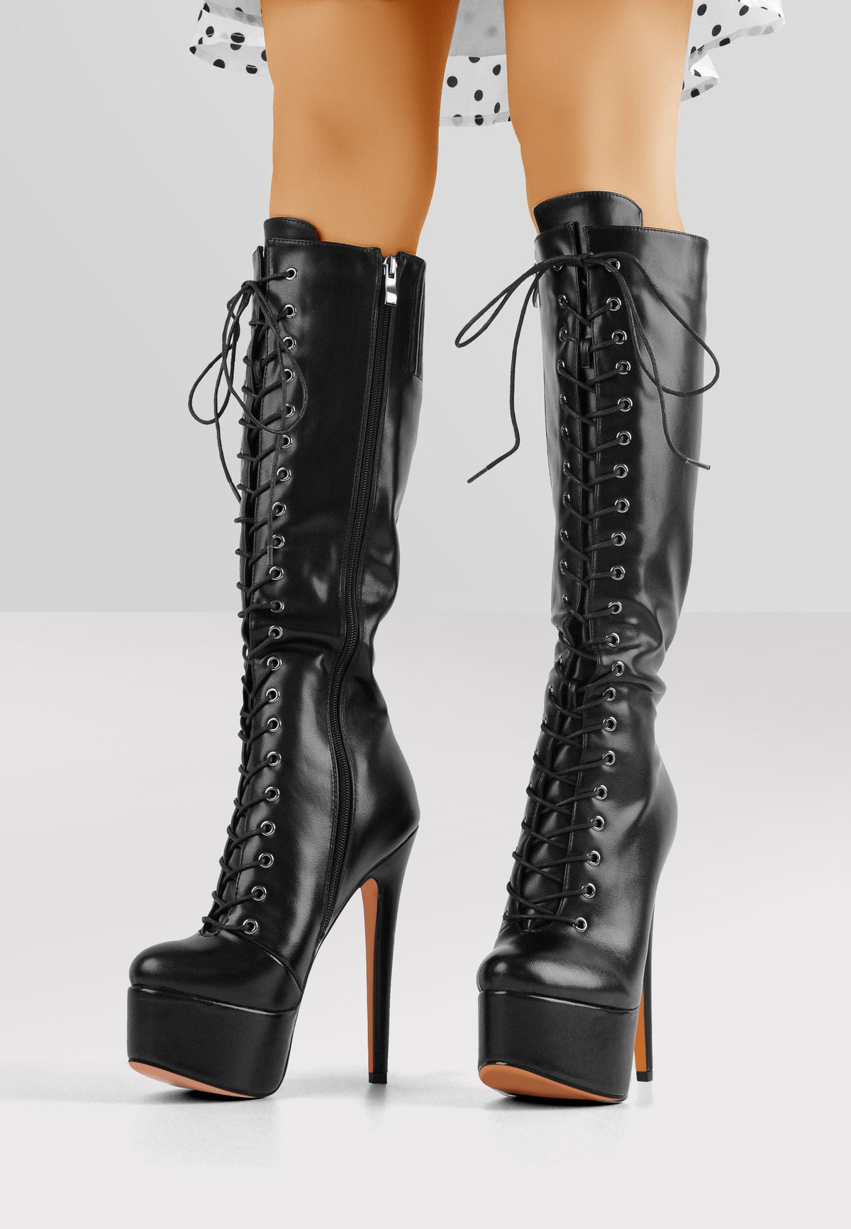 Women's Platform Lace Up Stiletto High Heels Knee High Boots