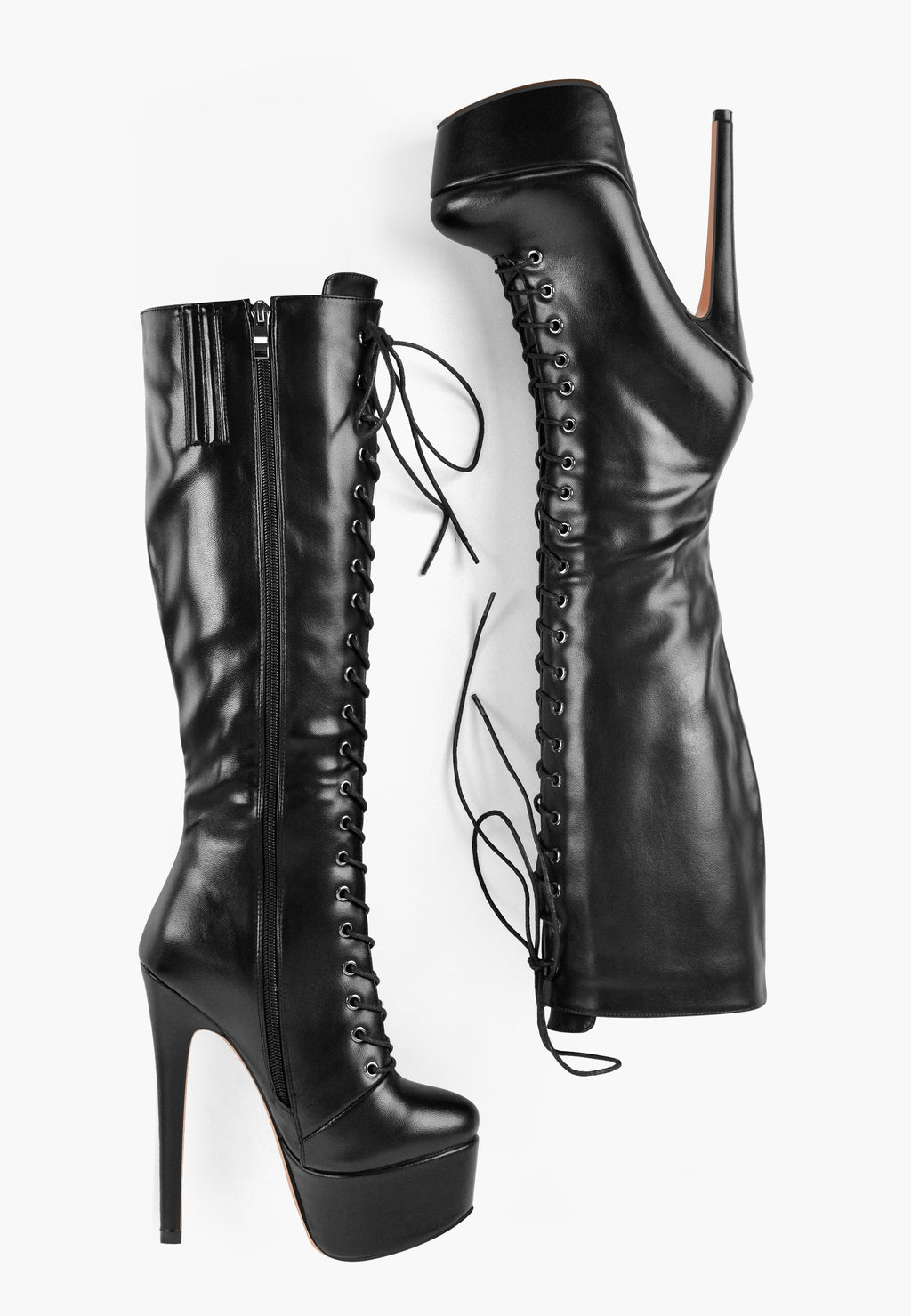 Women's Platform Lace Up Stiletto High Heels Knee High Boots