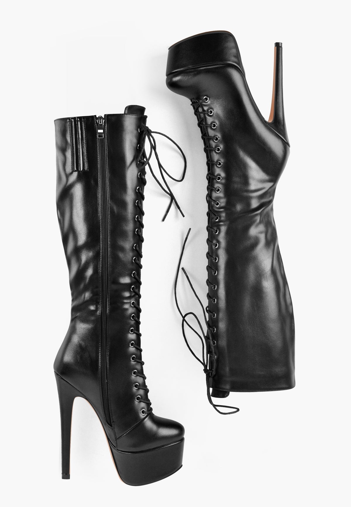 Women's Platform Lace Up Stiletto High Heels Knee High Boots