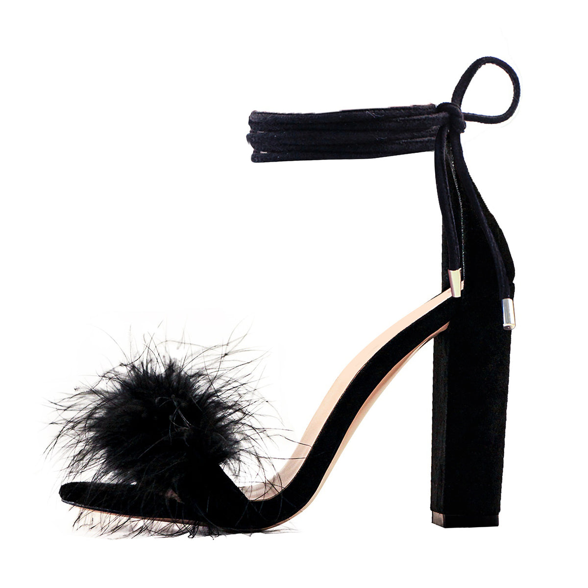 Women's Fuzzy Cozy Strappy Dress Artificial Feather Heeled Sandals