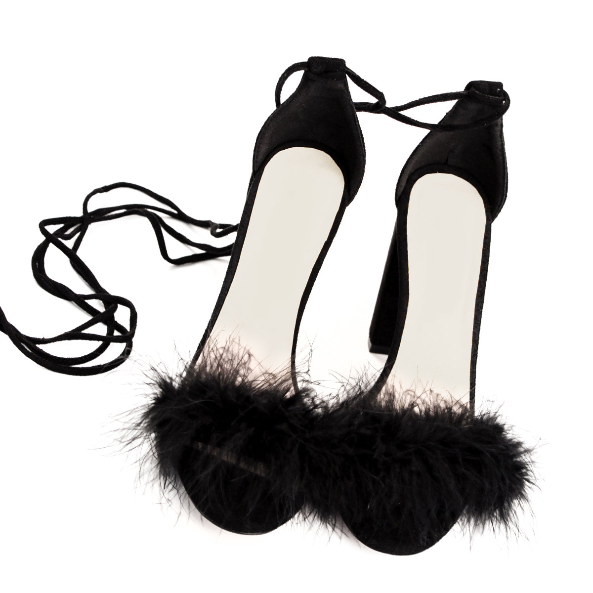 Women's Fuzzy Cozy Strappy Dress Artificial Feather Heeled Sandals