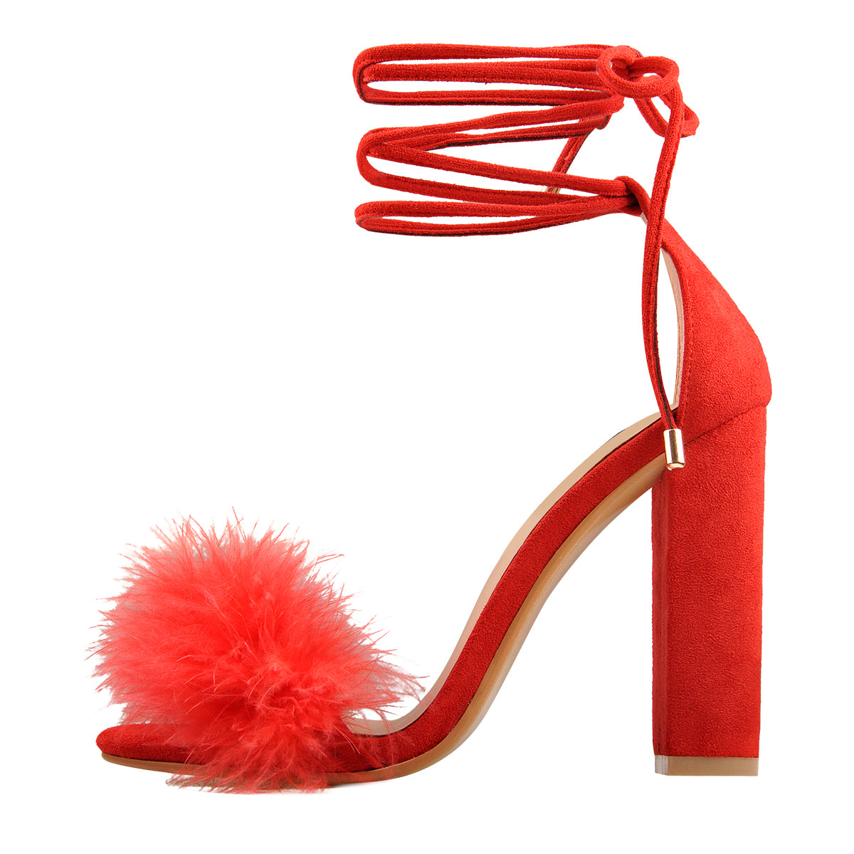 Women's Fuzzy Cozy Strappy Dress Artificial Feather Heeled Sandals
